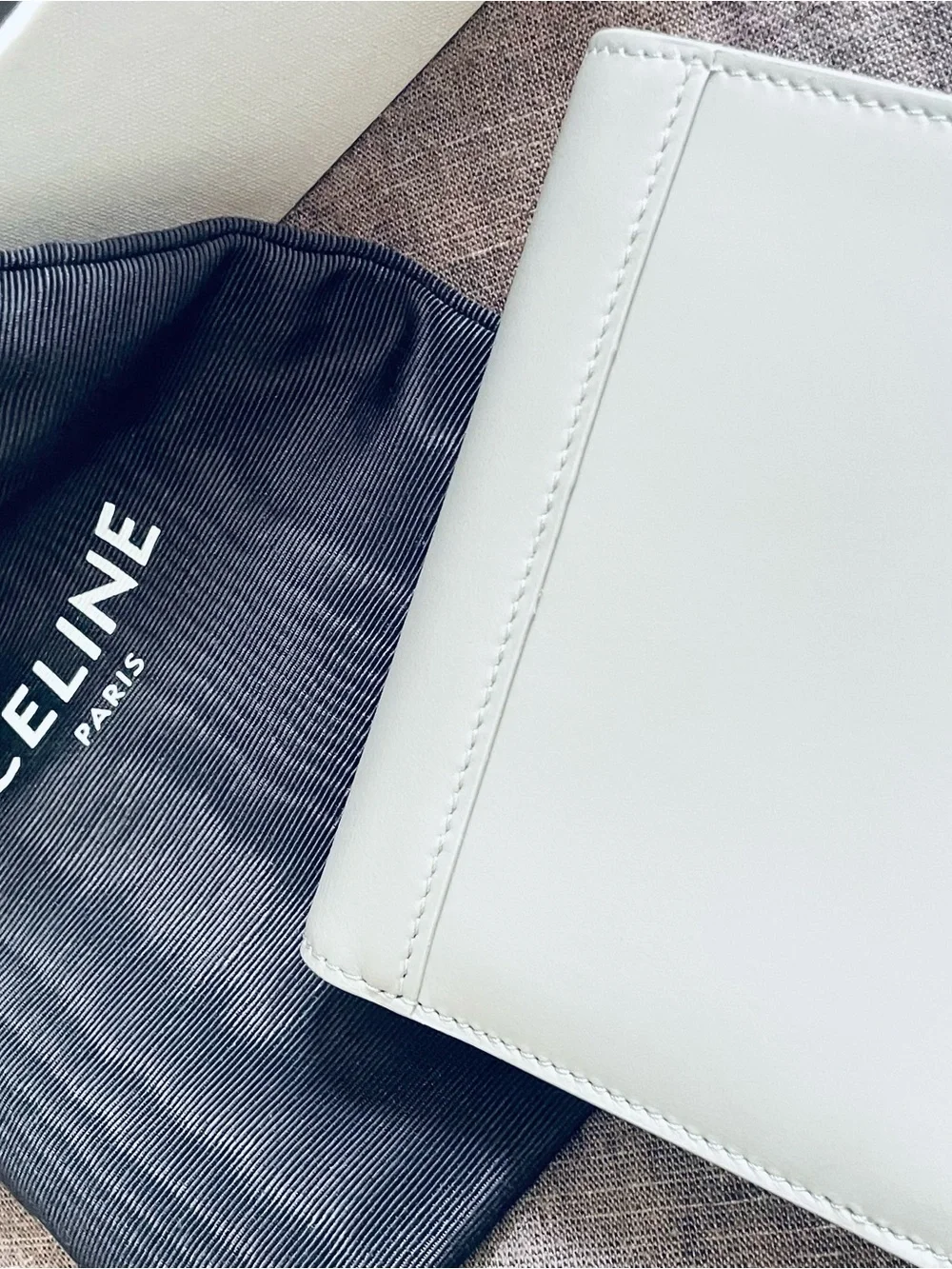 Celine Light Gray Leather Card Holder with Gold Lock
